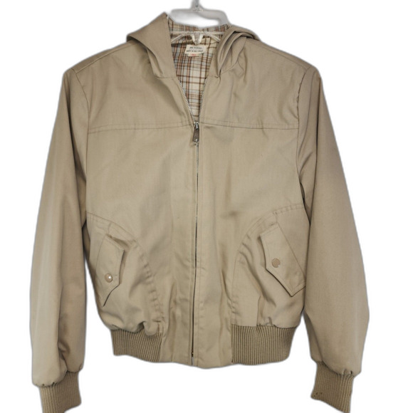 Vintage 70's or 80's Beige Zipper Hooded Bomber Jacket Size 13/14 - Picture 1 of 12